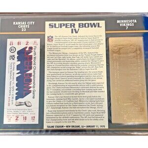 SUPER BOWL 4 CHIEFS / VIKINGS Official NFL 22 KT GOLD SB IV TICKET Willabee Ward